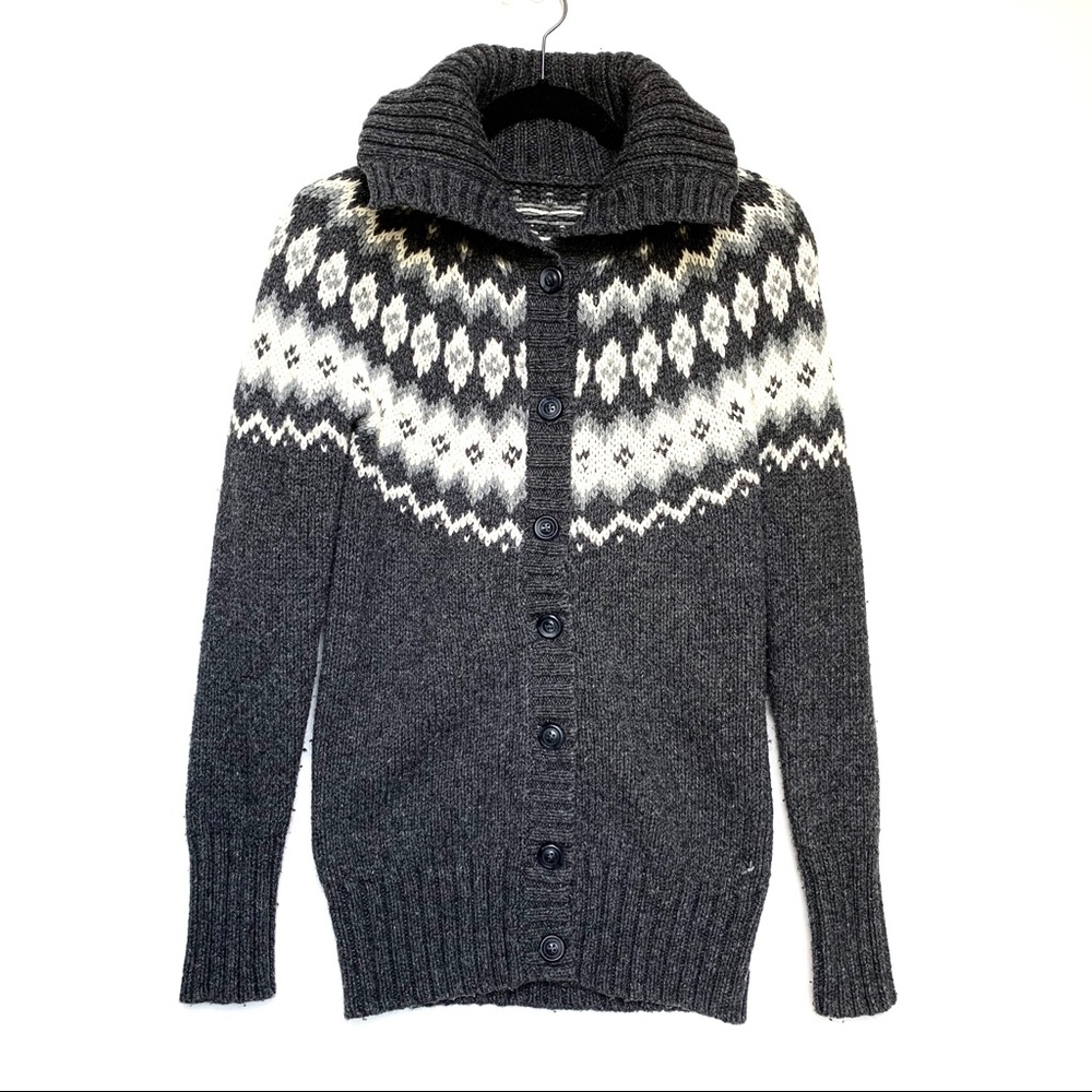 Aerie Fair Isle Sweater Long Gray Cardigan Small